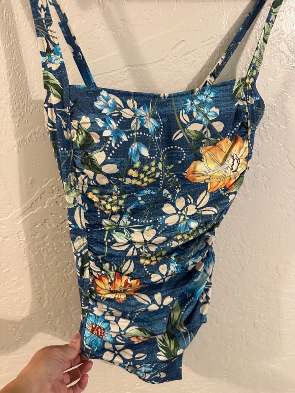 Johnny Was XL Floral One Piece Ruched Ciaga Square Neck Hawaiian Swimsuit - Picture 4 of 11